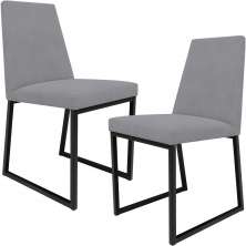 Kit 02 Cadeiras Para Sala De Jantar Base Aço Industrial Preto Dafne L02 Suede Cinza - Lyam Decor