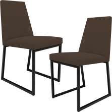 Kit 02 Cadeiras Para Sala De Jantar Base Aço Industrial Preto Dafne L02 Suede Marrom - Lyam Decor