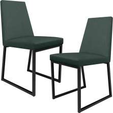 Kit 02 Cadeiras Para Sala Jantar Base Aço Industrial Preto Dafne L02 Linho Verde Musgo - Lyam Decor