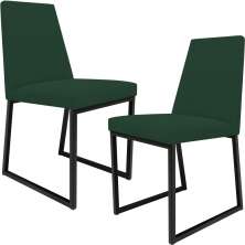 Kit 02 Cadeiras Para Sala Jantar Base Aço Industrial Preto Dafne L02 Suede Verde Musgo - Lyam Decor