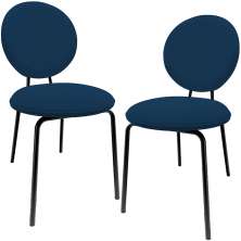 Kit 02 Cadeiras Para Sala de Jantar Cozinha Évora L02 Suede Azul Marinho - Lyam