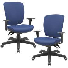 Kit 02 Cadeiras de Escritório Diretor Office Base Giratória Preto Alta Flexi P03 Vinil Azul - Lyam