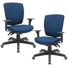 Kit 02 Cadeiras de Escritório Diretor Office Giratória Preto Alta Flexi P03 Poliéster Azul - Lyam