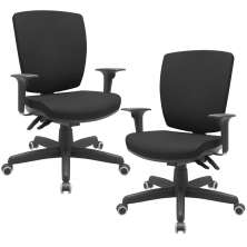 Kit 02 Cadeiras de Escritório Diretor Office Giratória Preto Alta Flexi P03 Poliéster Preto - Lyam