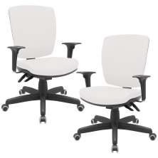 Kit 02 Cadeiras de Escritório Diretor Office Giratória Preto Alta Flexi P03 Vinil Branco - Lyam