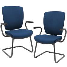 Kit 02 Cadeiras de Escritório Fixa Executiva Office Preto Slim Alta Flexi P03 Poliéster Azul - Lyam