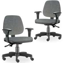 Kit 02 Cadeiras de Escritório Giratória Executiva Ergonômica Job L02 Linho Cinza Escuro - Lyam Decor