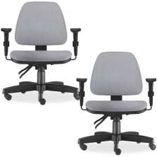 Kit 02 Cadeiras de Escritório Giratória Executiva Ergonômica Sky L02 Linho Cinza - Lyam Decor