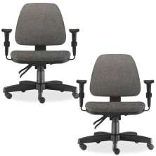 Kit 02 Cadeiras de Escritório Giratória Executiva Ergonômica Sky L02 Linho Cinza Escuro - Lyam Decor