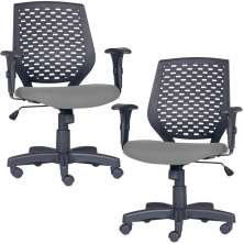 Kit 02 Cadeiras de Escritório Giratória Executiva Ergonômica Tech L02 Corino Cinza - Lyam Decor