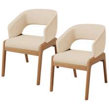 Kit 02 Cadeiras de Jantar e Estar Living Estofada Lince L02 Linho Bege Escuro - Lyam Decor