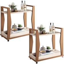Kit 02 Carrinhos Decorativos Bar Café Multiuso B01 Belga Off White Nature - Lyam Decor