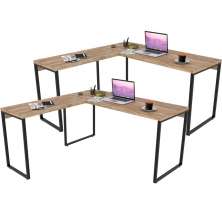Kit 02 Mesas Para Escritório Home Office Estilo Industrial em L Form C01 150x150cm Carvalho - Lyam Decor