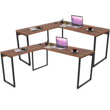 Kit 02 Mesas Para Escritório Home Office Estilo Industrial em L Form C01 150x150cm Nogal - Lyam Decor