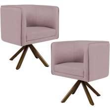 Kit 02 Poltronas Decorativa Base Giratória Madeira Betina D02 Veludo Rosê B-305 - Lyam Decor