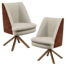 Kit 02 Poltronas Decorativa Base Giratória Pérsia D02 Linho Bege C-107 Corano Marrom B-38 - Lyam Decor