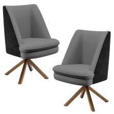 Kit 02 Poltronas Decorativa Base Giratória Pérsia D02 Linho Cinza Escuro C-416 Corano Preto B97 - Lyam Decor