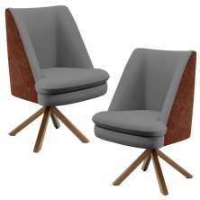 Kit 02 Poltronas Decorativa Base Giratória Pérsia D02 Linho Cinza Escuro C416 Corano Marrom B38 - Lyam Decor