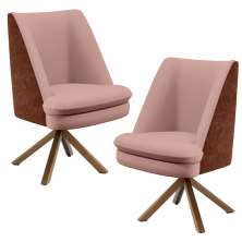 Kit 02 Poltronas Decorativa Base Giratória Pérsia D02 Linho Rosê C-105 Corano Marrom B-38 - Lyam Decor