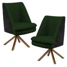 Kit 02 Poltronas Decorativa Base Giratória Pérsia D02 Linho Verde Musgo C-117 Corano Preto B-97 - Lyam Decor