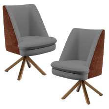 Kit 02 Poltronas Decorativa Base Giratória Pérsia D02 Veludo Cinza C-317 Corano Marrom B-38 - Lyam Decor
