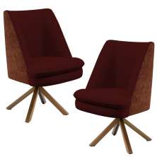 Kit 02 Poltronas Decorativa Base Giratória Pérsia D02 Veludo Marsala C-278 Corano Marrom B-38 - Lyam Decor