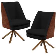 Kit 02 Poltronas Decorativa Base Giratória Pérsia D02 Veludo Preto C-300 Corano Marrom B-38 - Lyam Decor