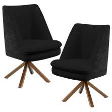 Kit 02 Poltronas Decorativa Base Giratória Pérsia D02 Veludo Preto C-300 Corano Preto B-97 - Lyam Decor