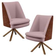 Kit 02 Poltronas Decorativa Base Giratória Pérsia D02 Veludo Rosê C-305 Corano Marrom B-38 - Lyam Decor