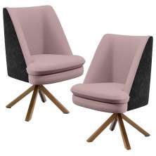 Kit 02 Poltronas Decorativa Base Giratória Pérsia D02 Veludo Rosê C-305 Corano Preto B-97 - Lyam Decor