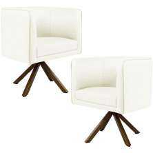 Kit 02 Poltronas Decorativa Base Giratória de Madeira Betina D02 Corano Bege C-26 - Lyam Decor