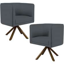 Kit 02 Poltronas Decorativa Base Giratória de Madeira Betina D02 Corano Cinza C-03 - Lyam Decor