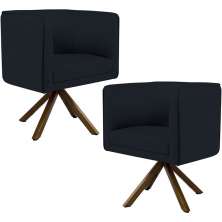 Kit 02 Poltronas Decorativa Base Giratória de Madeira Betina D02 Corano Preto C-05 - Lyam Decor