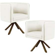 Kit 02 Poltronas Decorativa Base Giratória de Madeira Betina D02 Veludo Bege B-309 - Lyam Decor