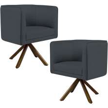 Kit 02 Poltronas Decorativa Base Giratória de Madeira Betina D02 Veludo Cinza B-317 - Lyam Decor