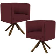 Kit 02 Poltronas Decorativa Base Giratória de Madeira Betina D02 Veludo Marsala B-278 - Lyam Decor