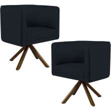 Kit 02 Poltronas Decorativa Base Giratória de Madeira Betina D02 Veludo Preto B-300 - Lyam Decor