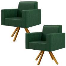 Kit 02 Poltronas Decorativa Base Giratória de Madeira Helô L02 Facto Verde Musgo - Lyam Decor