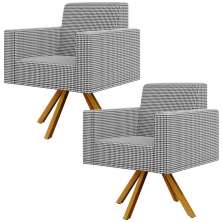 Kit 02 Poltronas Decorativa Base Giratória de Madeira Helô L02 Pied Poule - Lyam Decor