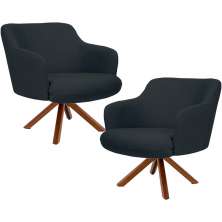 Kit 02 Poltronas Decorativa Base Giratória de Madeira Jade D02 Linho Chumbo C-465 - Lyam Decor