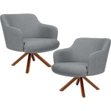 Kit 02 Poltronas Decorativa Base Giratória de Madeira Jade D02 Linho Cinza C-416 - Lyam Decor