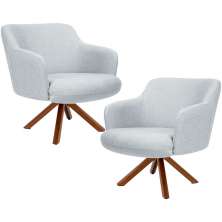 Kit 02 Poltronas Decorativa Base Giratória de Madeira Jade D02 Linho Cinza D-315 - Lyam Decor