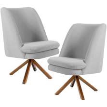 Kit 02 Poltronas Decorativa Base Giratória de Madeira Pérsia D02 Linho Cinza C-315 - Lyam Decor