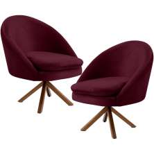 Kit 02 Poltronas Decorativa Base Giratória de Madeira Rafa D02 Veludo Marsala B-278 - Lyam Decor