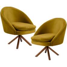Kit 02 Poltronas Decorativa Base Giratória de Madeira Rafa D02 Veludo Mostarda B-279 - Lyam Decor