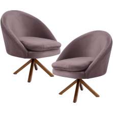 Kit 02 Poltronas Decorativa Base Giratória de Madeira Rafa D02 Veludo Rosê B-305 - Lyam Decor