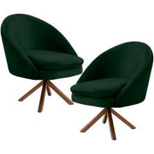 Kit 02 Poltronas Decorativa Base Giratória de Madeira Rafa D02 Veludo Verde B-303 - Lyam Decor