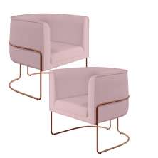 Kit 02 Poltronas Decorativa Fixa Base de Aço Cobre Betina D02 Veludo Rosê C-305 - Lyam Decor