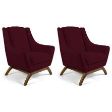 Kit 02 Poltronas Decorativa Fixa Base de Madeira Juliet D02 Veludo Marsala C-278 - Lyam Decor