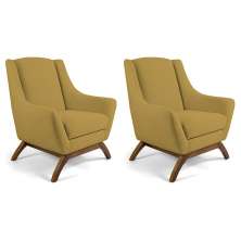 Kit 02 Poltronas Decorativa Fixa Base de Madeira Juliet D02 Veludo Mostarda C-279 - Lyam Decor